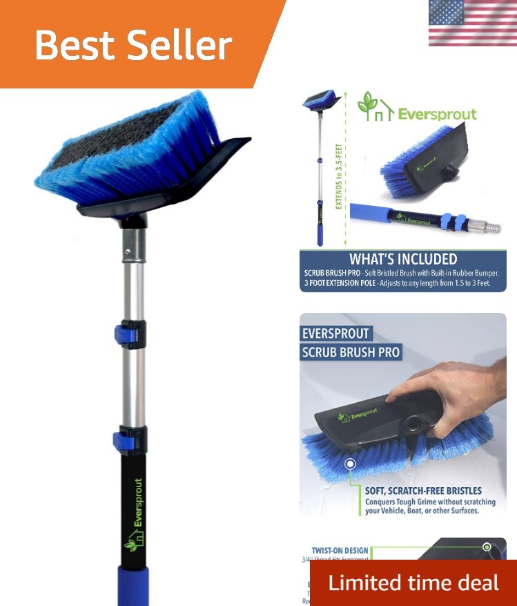 Ultra-Lightweight 1.5-to-3 ft Scrub Brush with Extension Pole - Soft Bristles...