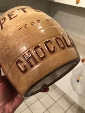 VINTAGE RARE SMALLEST CERAMIC  c.1930 "PETER'S FOR HOT CHOCOLATE" CHOCOMALT JAR
