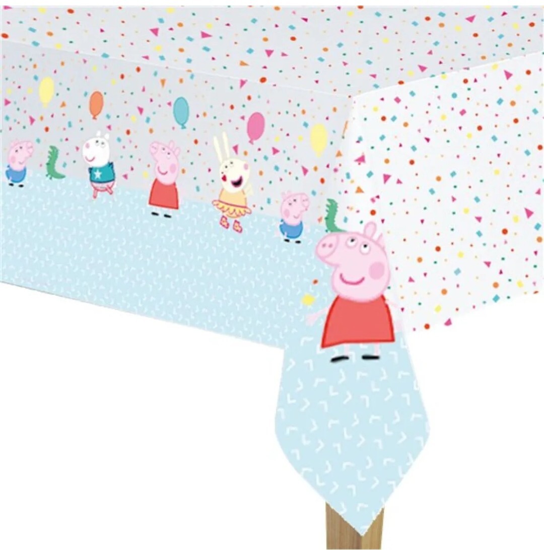 Peppa Pig tablecloth, cups, plates, napkins, party bags, bunting