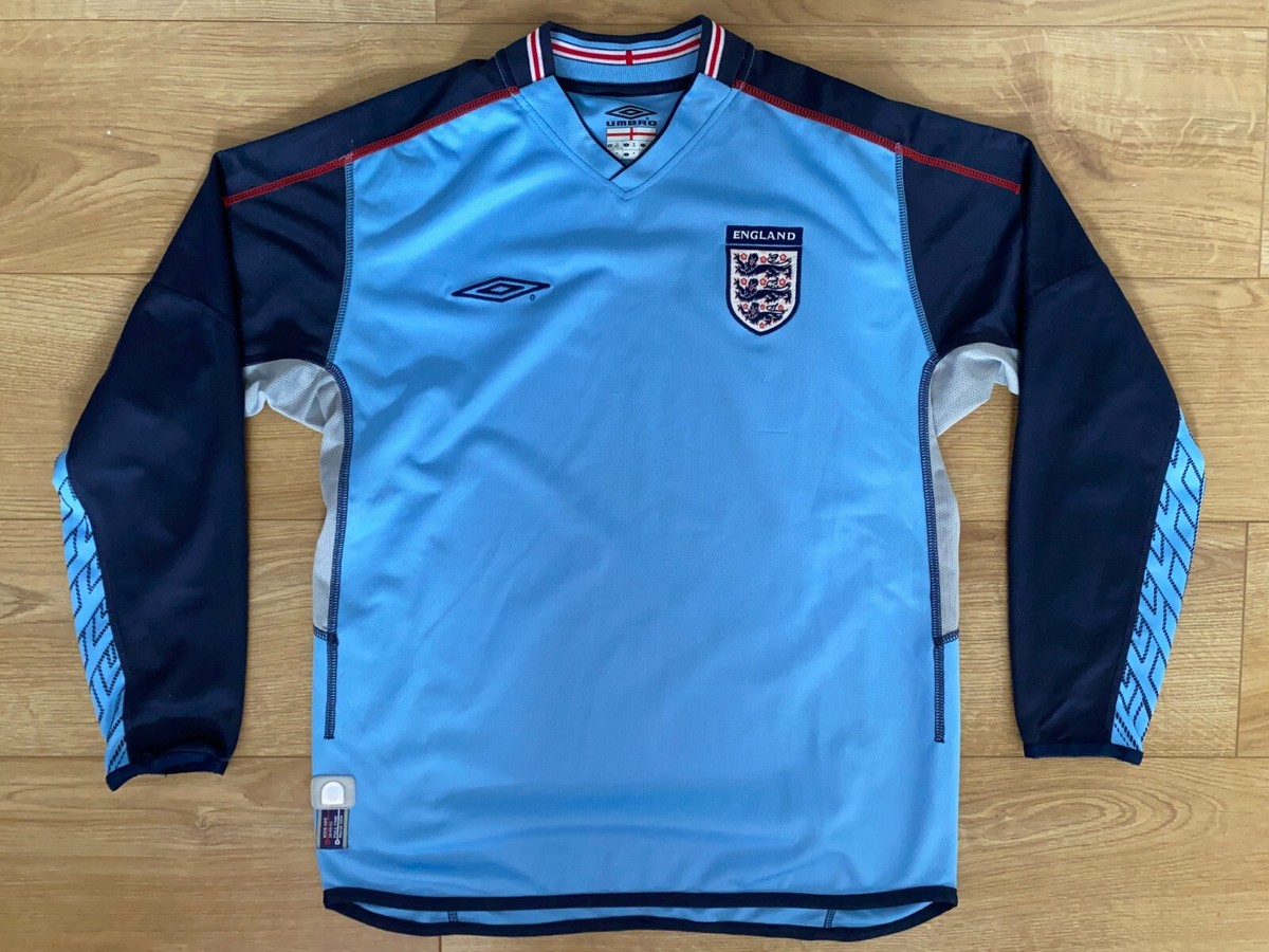 MENS UMBRO ENGLAND 2002-2003 BLUE GOALKEEPER LONG SLEEVE FOOTBALL