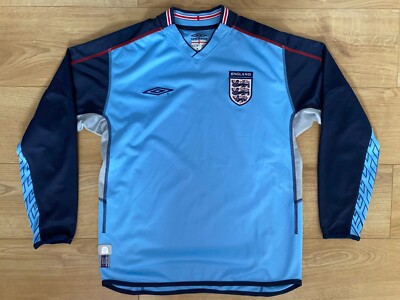 MENS UMBRO ENGLAND 2002-2003 BLUE GOALKEEPER LONG SLEEVE FOOTBALL