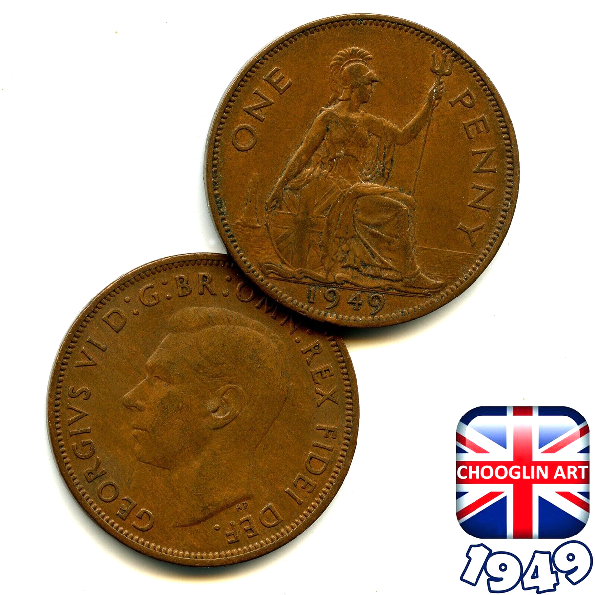 A BRITISH 1949 GEORGE VI PENNY 1d coin, 76 Years Old! UK