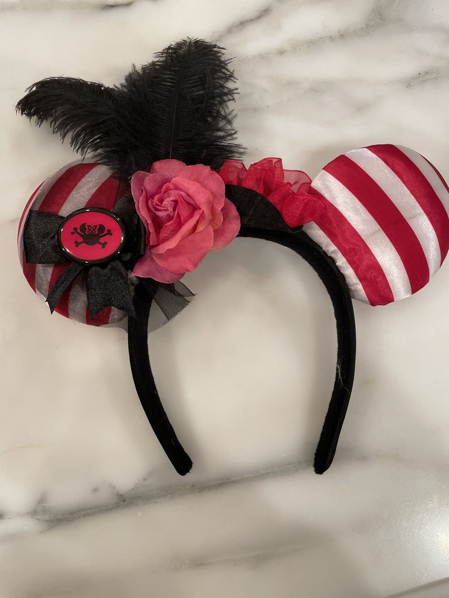 Disney Parks Pirates of The Caribbean Striped Feather Minnie Ears Headband Pink Disney Cruise Line Pirate Ears – Minnie Ear Collectors main image 2