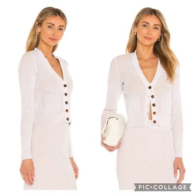 Anine Bing Layla Button Ribbed Cardigan Sweater Ivory Camel MEDIUM