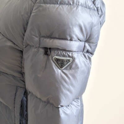 Prada puffer jacket ladies Triangle Logo down Jacket sky blue