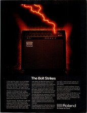 VINTAGE 1980 ROLAND GUITAR AMPLIFIERS AMP THE BOLT STRIKES PRINT AD