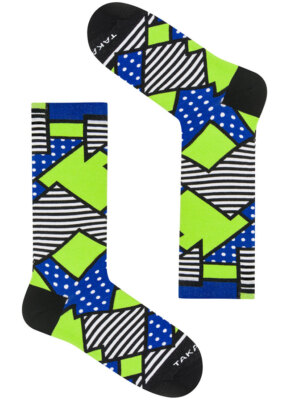 Fun Funky bunte grüne blaue weiße Socken mit geometrischen Mustern von TakaPara