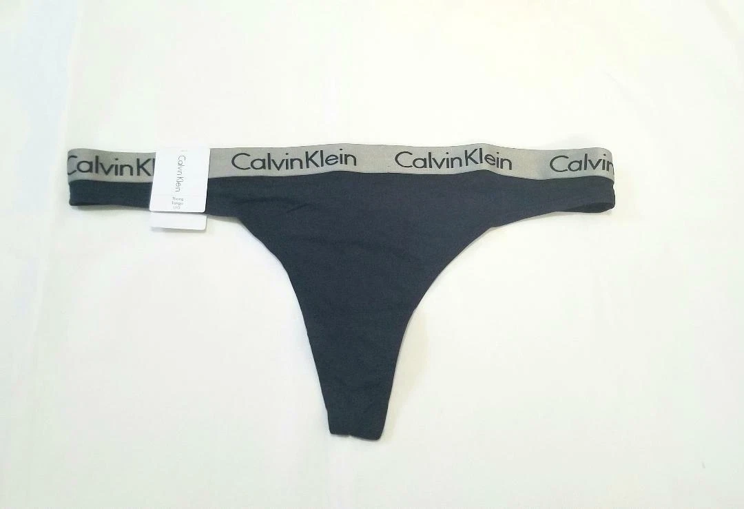 CALVIN KLEIN WOMEN\'S MICRO THONG PANTY DARK BLUE size L Cotton NEW WT LOGO  WAIST | eBay