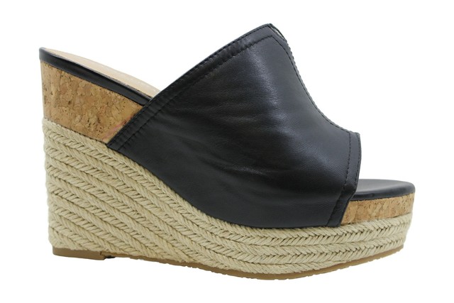 black wedge mule sandals