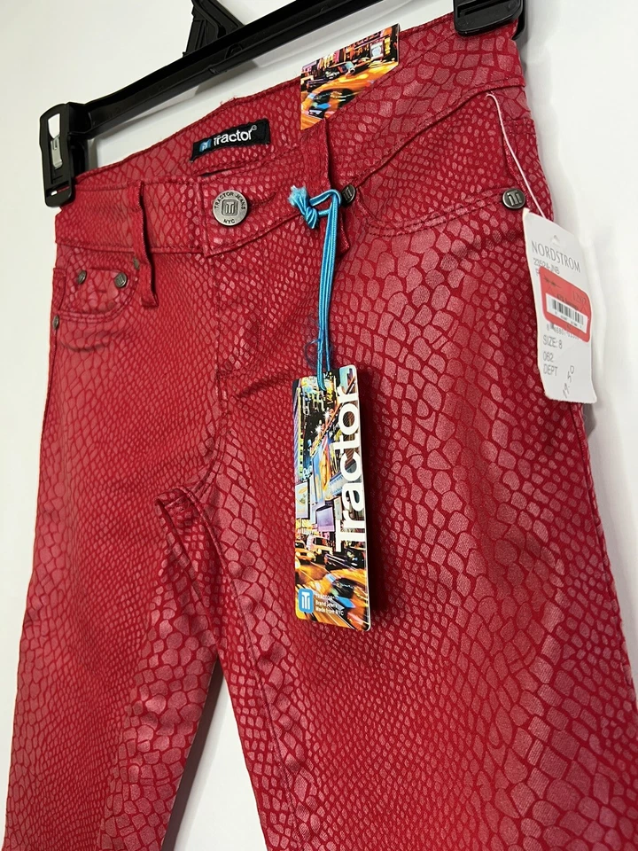 Pantalones de mezclilla ajustados de piel de serpiente rojos Tractor Jeans NYC Jeggings nuevos con etiquetas niñas talla 8 Foto 2 de 4