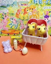 G1 My Little Pony Milkweed & Tumbleweed Newborn Baby Twins Bassinet Hasbro MLP