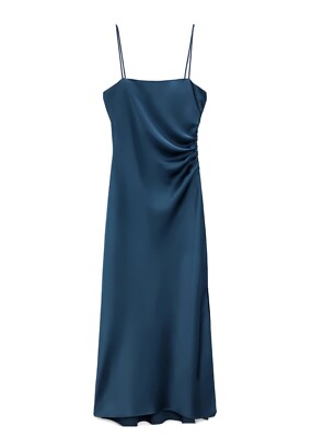 Longue Zara Zara Robe Satin Bleu ZARA Satin Effect Slip Dress