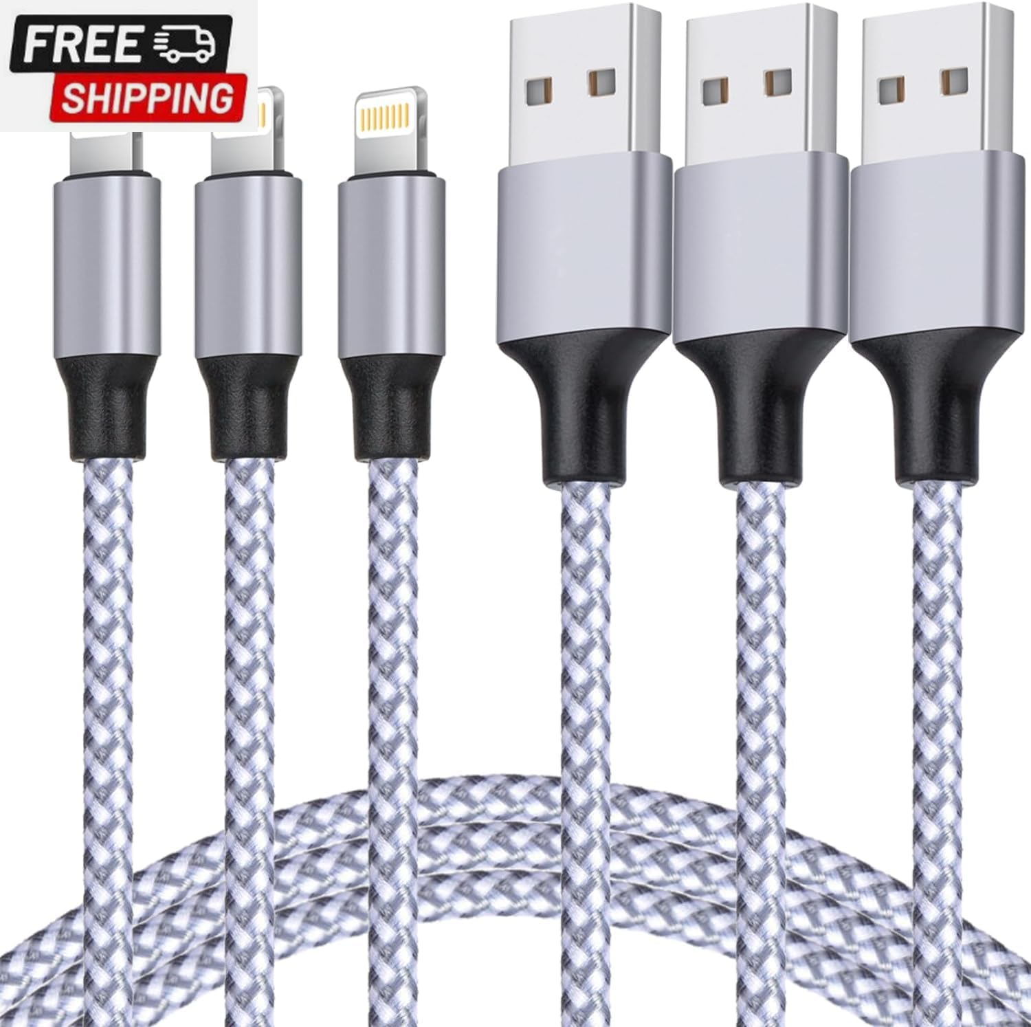 for Iphone Charger, [Mfi Certified] Lightning Cable 3PACK 6FT Nylon Braided USB