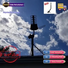 Amplified Outdoor TV Antenna Motorized HDTV 360° Rotation 1080P 4K w/ Pole