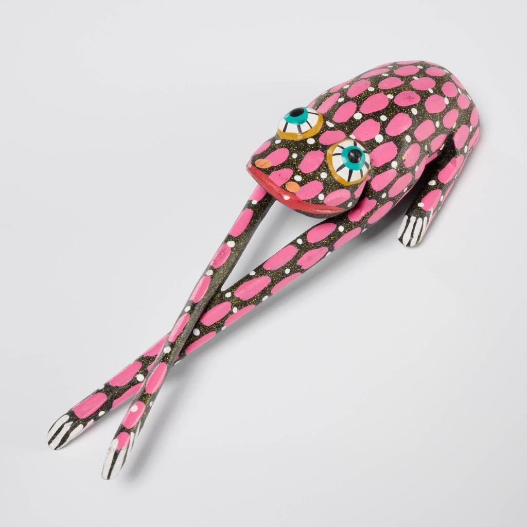 Rafael Mendoza Oaxaca Mexico Pink Spotted Folk Art Wooden Long