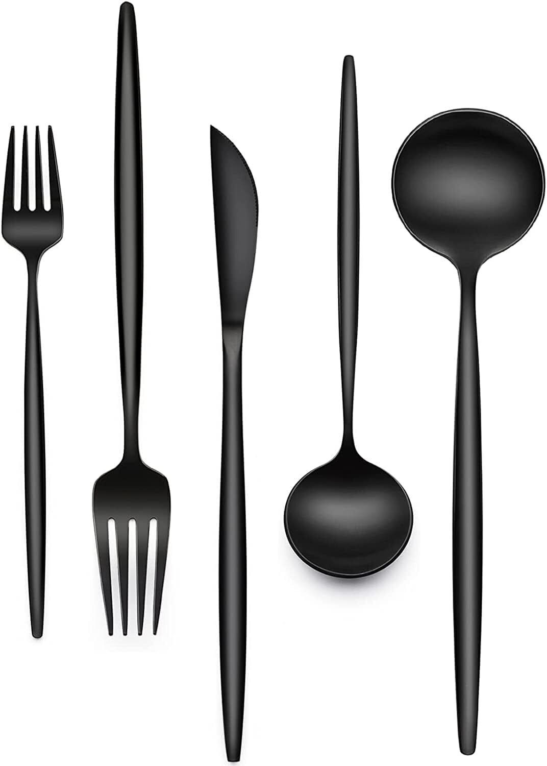 60-Piece Black Silverware Set, Flatware Set for 12