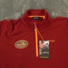 Orvis Sweater Men XXL Brick Waffle Knit Trout Bum 1/4 Zip Fishing Fly on the Run