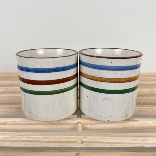 Vintage Set of 2 Chi Kiang Otagiri Striped Stoneware Pottery Coffee Mugs 8 oz - Picture 4 of 6