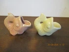 Vintage Shawnee Pottery Pair of Pink & Yellow Open Mouth Fish Planters