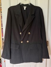 A New Day Women s L Black Oversized Double Breasted Blazer Jacket EUC