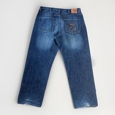 SEAN JOHN Y2K Vintage Embroidered King Lion Denim Jeans Baggy Hip Hop Size 38