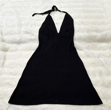 Zara Black Halter V-Neck Ribbed Knit A-Line Short Stretch Dress Size M