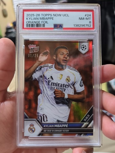 2025-2026 TOPPS NOW UCL KYLIAN MBAPPE GOLD FOIL /25 - PSA 8 Pop 1