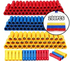 200Pcs Insulated Electrical Straight Butt Splice Crimp Wire Connectors Terminals