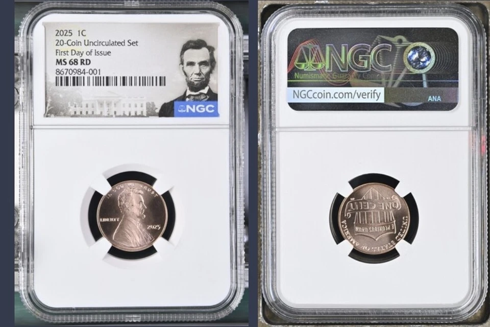 2025 P 1C Penny Abraham Lincoln Shield Cent NGC MS68 RD Red  FIRST DAY Issue % - Image 2 of 3