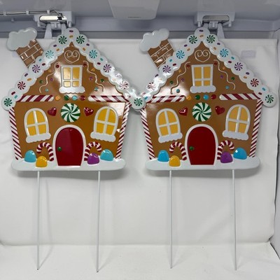 2 Metal Gingerbread Candy House Christmas Yard Porch Sign Dollar Tree 22