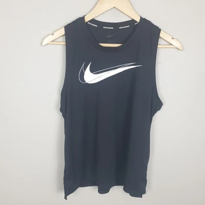 Nike Running Vest Womens Medium Black Tank Top Double Swoosh Gym Training - Image 1 of 4