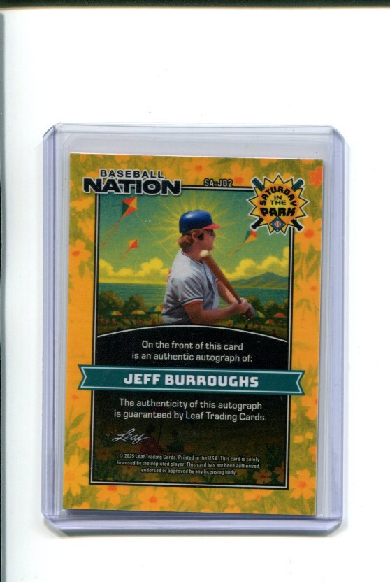 2025 Leaf Baseball Nation Red Flood Gold Super Prismatic Jeff Burroughs Auto 1/1 view 2