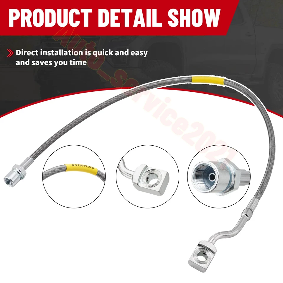 Set of 2 Front Braided Brake Lines 89370 For 2011-19 GMC Sierra 3500 HD 4WD 2WD Foto 3 de 4