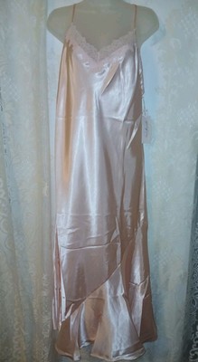 Vintage 90s Linea Donatella Pink Liquid Satin  Lace Bias Cut Nightgown XL NWT