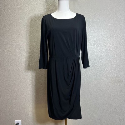 AB Studio Sheath Dress Sz 12 Womans Black Knit 3/4 Sleeve Side Ruched | eBay