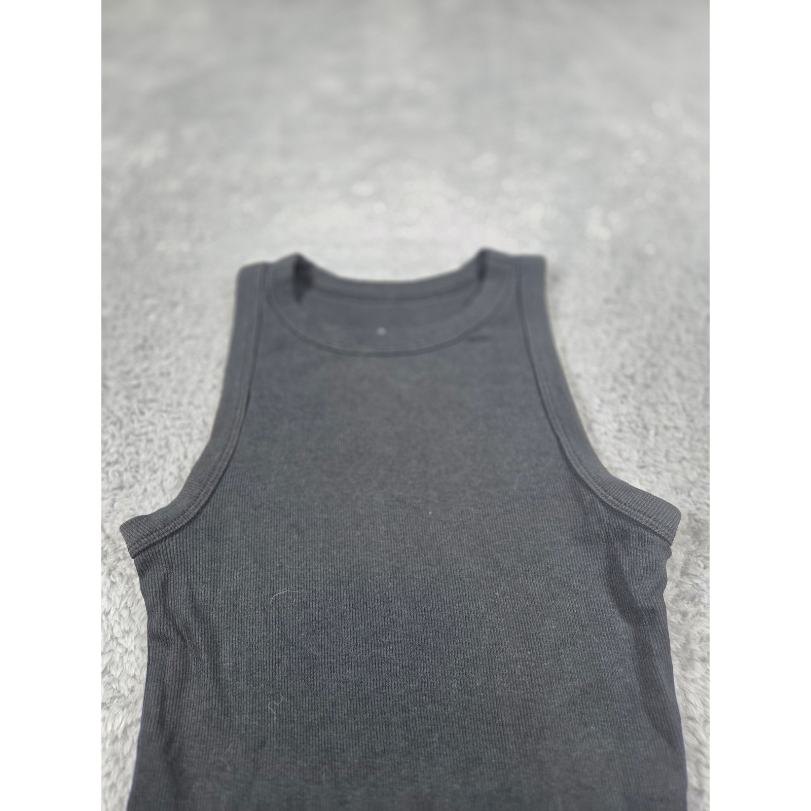Edgy Grunge Womens Ribbed High Neck Tank Top Charcoal Black XS Sleeveless Shirt