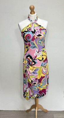 Morgan de Toi Neckholder Kleid Größe Small Multi hell Krawatte Ausschnitt Y2K 00er Urlaub
