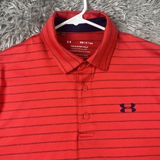Under Armour Polo Shirt Mens Small Red Striped Playoff UPF 40 Golf Performance