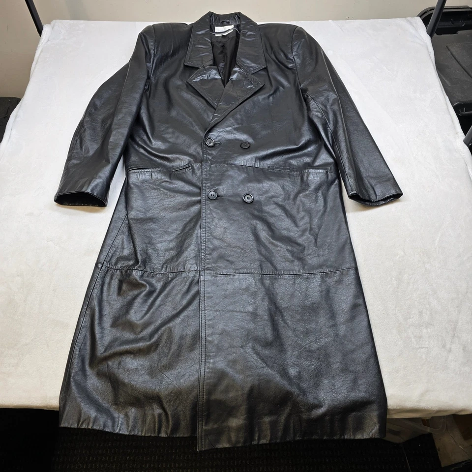 Charles Klein кожи двубортный Тренч мужской большой черный полная длина - Изображение 2 из 4