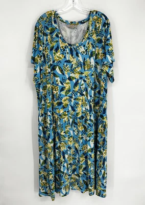 Logo Lori Goldstein 4X Plus Blue Floral Jersey Printed Dress Boho - Image 1 of 4