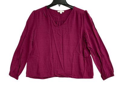 Ophelia Roe Women's L Long Sleeve Textured V-Neck Blouse Berry Pink B1080