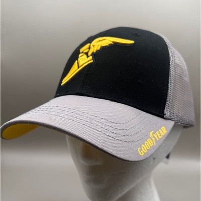 Goodyear Trucker Hat Winged Foot Logo Snapback Mesh Black Gray Yellow Mens OSFA
