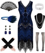 WILDPARTY 1920s Dresses for Women, Flapper Dress Lace Fan Fether Headband SIZE M