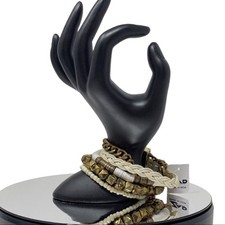 ZAD Boho Layered Chain Beaded Bracelet Gold White Neutral Multi Strand NWT