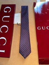 Gucci Silk Jacquard Tie NWT Original Packaging Red 2.75" The Widest GG Pattern