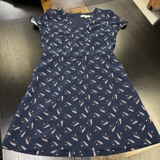 LOFT Navy Blue Purple Floral Short Sleeve Sheath Dress Pockets Womens Size 10