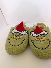 Dr. Seuss The Grinch Mens Plush Faux Fur Slip-On Christmas Slippers