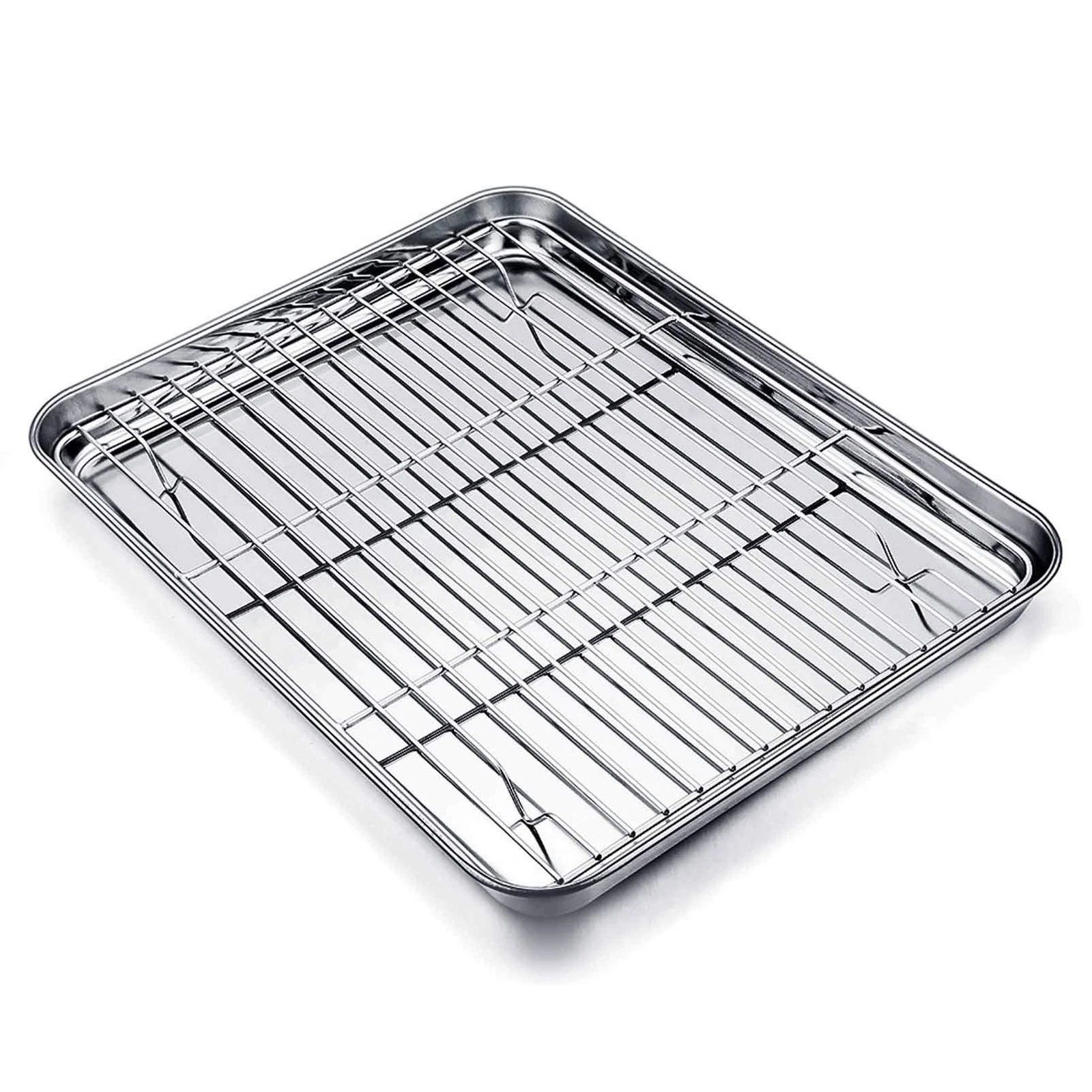 TeamFar Baking Tray and Rack Set, Stainless Steel 12.5 x 9.5 x 1inch, Silver