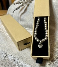 Bibi Bijoux Silver Tone Beaded Necklace 18” Bibi Heart Charm Gift Box Valentine