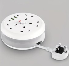 8 in 1 Power Strip Surge Protector 3250W 4 AC 4 USB 2m Retractable Cord